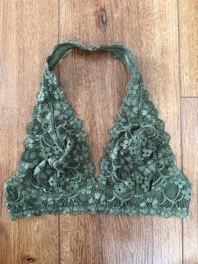Free People Olive Lace Halter Bralette